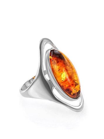 Silver Cocktail Ring With Cognac Amber The Sonnet, Ring Size: 9 / 19, image 