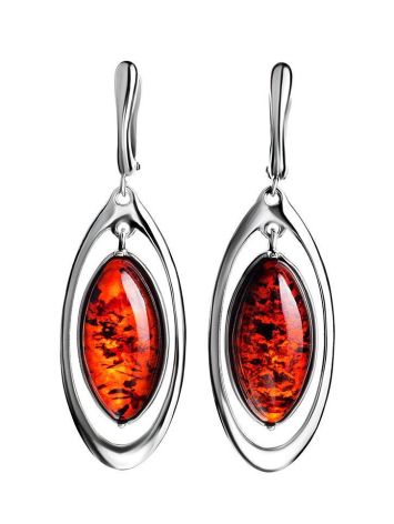 Bold Silver Drop Earrings With Cherry Amber The Sonnet, image 