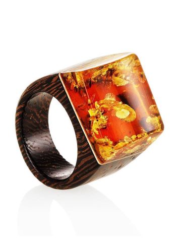 Wooden Ring With Lemon Amber The Indonesia, Ring Size: 7 / 17.5, image 