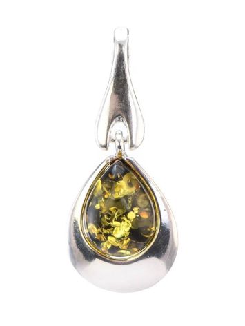 Stylish Teardrop Pendant With Green Amber In Sterling Silver The Orion, image 