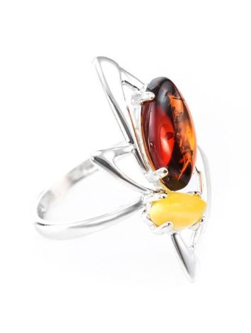 Amazing Silver Ring With Shiny Multicolor Amber The Pegasus, Ring Size: 6 / 16.5, image 