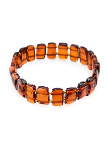 Cognac Amber Flat Beaded Stretch Bracelet With Glass Beads, image 