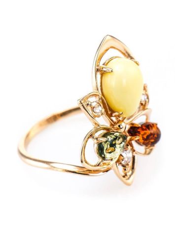 Striking Multicolor Amber Ring In Gold With Crystals The Edelweiss, Ring Size: 9 / 19, image 