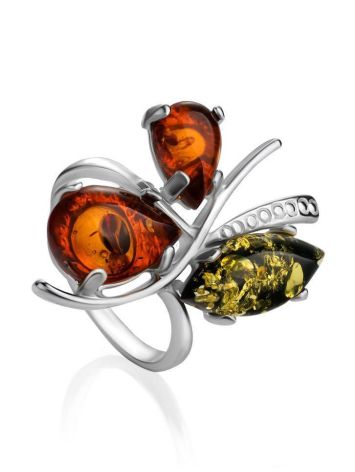 Multicolor Amber Ring In Sterling Silver The Verbena, Ring Size: 11 / 20.5, image 