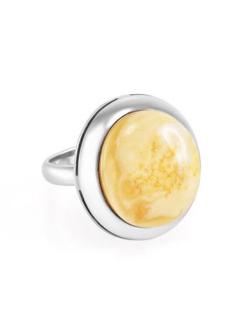 Round Silver Ring With Honey Amber The Glow, Ring Size: 8 / 18, image 