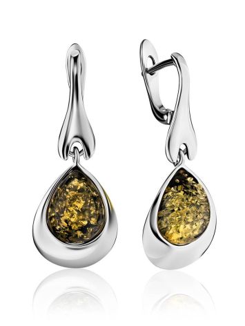 Green Amber Drop Earrings In Sterling Silver The Orion, image 