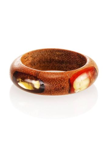 Wooden Ring With Honey Amber The Indonesia, Ring Size: 8 / 18, image 