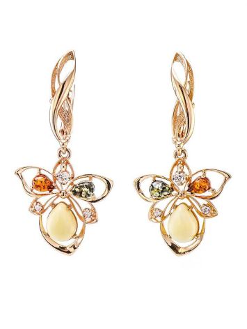 Multicolor Amber Earrings In Gold With Crystals The Edelweiss, image 
