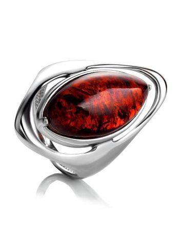 Bright Silver Ring With Cherry Amber The Sonnet, Ring Size: 5.5 / 16, image 