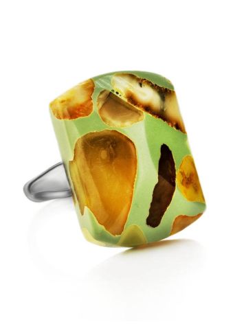 Open Ring With Honey Amber And Green Polymer The Dalmatian, Ring Size: Adjustable, image 