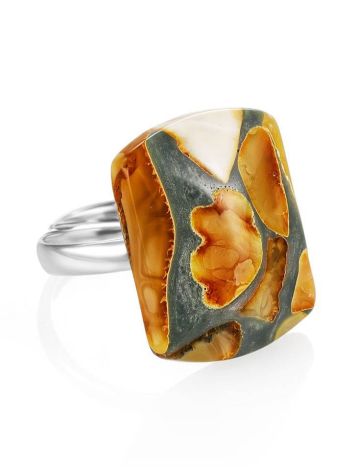 Multicolor Adjustable Ring With Honey Amber And Jewelry Polymer The Dalmatian, Ring Size: Adjustable, image 