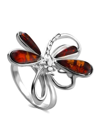 Stylish Sterling Silver Ring With Cognac Amber The Dragonfly, Ring Size: 8.5 / 18.5, image 