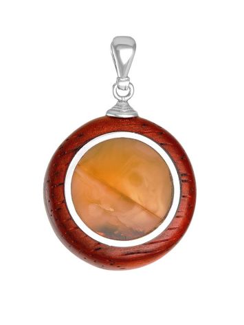 Round Honey Amber Pendant With Padauk Wood The Indonesia, image 