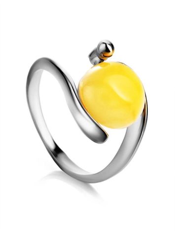 Round Amber Ring In Sterling Silver The Sphere, Ring Size: 11.5 / 21, image 