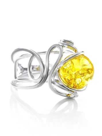 Adjustable Lemon Amber Ring In Sterling Silver The Flamenco, Ring Size: Adjustable, image 