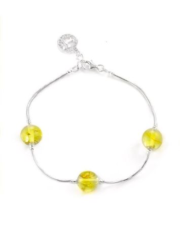 Sterling Silver Bracelet With Lemon Amber Beads, image 