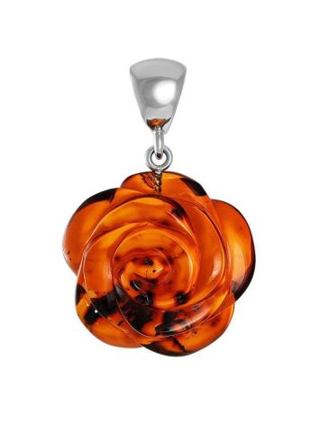 Handcrafted Amber Flower Pendant in Sterling Silver The Rose, image 