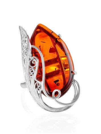 Bold Handcrafted Amber Ring In Sterling Silver The Dew, Ring Size: Adjustable, image 