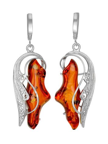 Bold Drop Amber Earrings In Sterling Silver The Dew, image 