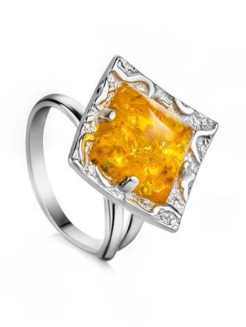 Adjustable Amber Ring In Sterling Silver The Hermitage, Ring Size: Adjustable, image 