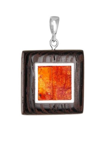 Cognac Amber And Wood Pendant The Indonesia, image 