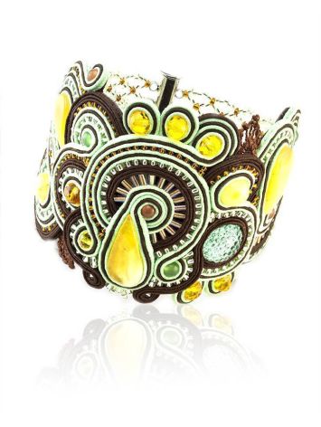 Braided Leather Cuff Bracelet With Amber And Crystals The India, image 