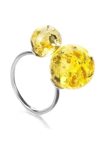 Luminous Lemon Amber Ring In Sterling Silver The Paris, Ring Size: 8 / 18, image 