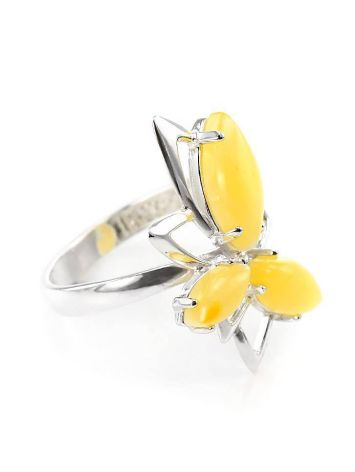 Asymmetric Silver Ring With Bright Honey Amber The Pegasus, Ring Size: 10 / 20, image 
