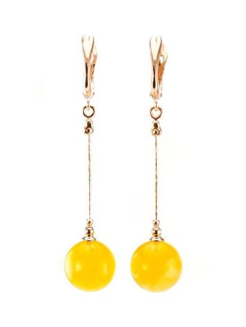 Golden Dangle Earrings With Honey Amber, image 