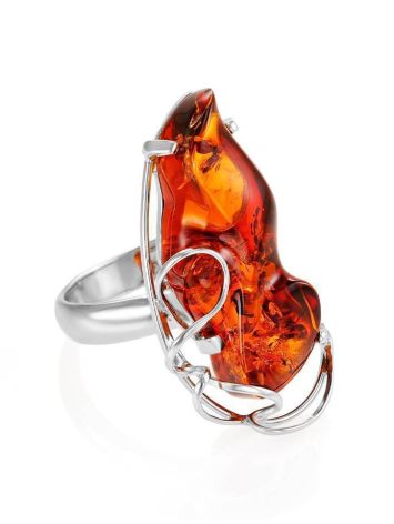 One Size Amber Ring In Sterling Silver The Rialto, Ring Size: Adjustable, image 