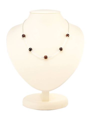 Sterling Silver Necklace With Cherry Amber Beads, image 