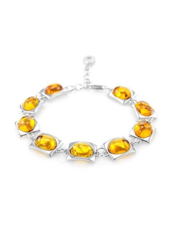 Silver Link Bracelet With Cognac Amber The Saturn, image 