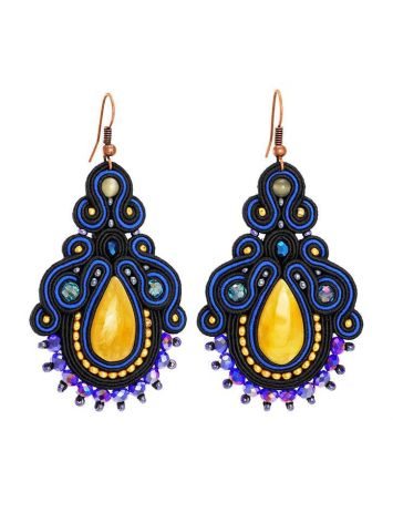 Amber And Glass Beads Braided Drop Earrings The India, image 