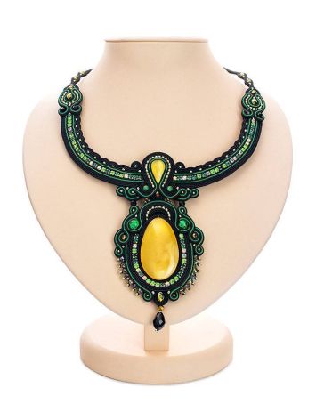 Braided Textile Necklace With Amber And Crystals The India, image 