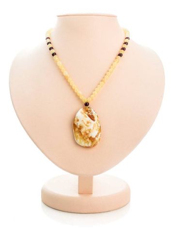 White Amber Pendant Necklace The Rhapsody, image 