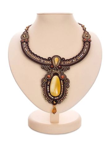 Braided Textile Necklace With Amber And Crystals The India, image 