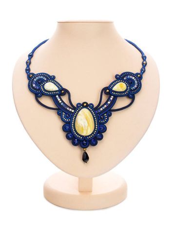 Braided Textile Necklace With Amber And Crystals The India, image 