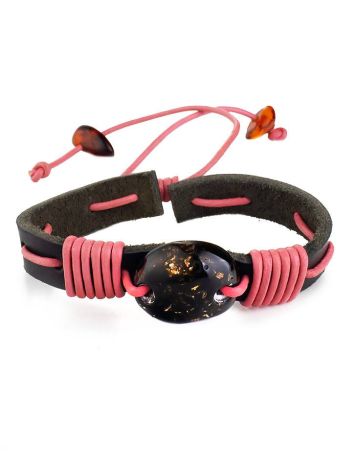 Dark Leather Tie Bracelet With Black Amber The Copacabana, image 