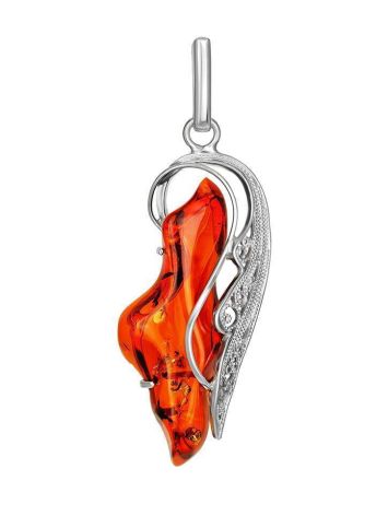 Bold Handmade Silver Pendant With Natural Cut Amber The Dew, image 