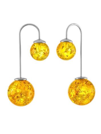 Asymmetric Silver Threader Earrings With Lemon Amber The Paris, image 