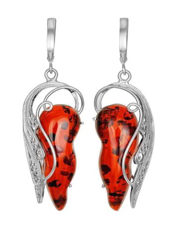 Fabulous Drop Earrings In Sterling Silver With Cherry Amber The Dew, image 