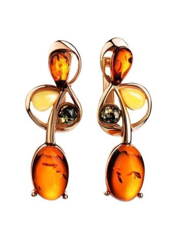 Golden Earrings With Multicolor Amber The Symphony, image 
