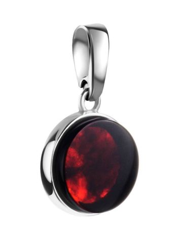 Round Silver Pendant With Bright Cherry Amber The Furor, image 
