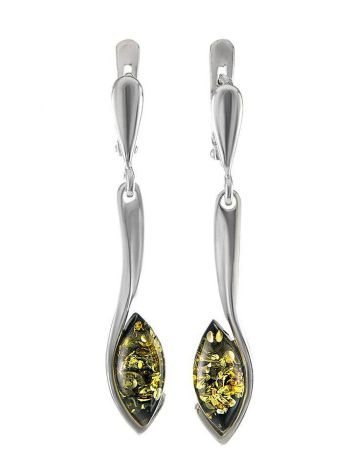 Sterling Silver Dangles With Bright Green Amber The Adagio, image 