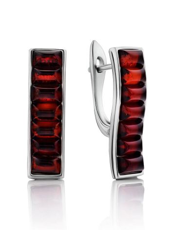Geometric Amber Earrings In Sterling Silver The Puzzle, image 