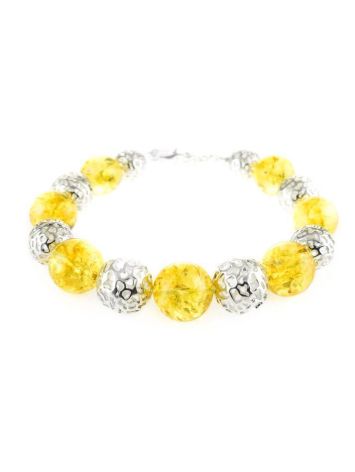 Silver Ball Beaded Bracelet With Lemon Amber, image 
