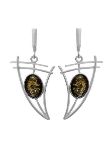 Green Amber Earrings In Steeling Silver The Sail, image 