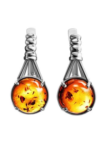 Stylish Cognac Amber Earrings In Sterling Silver The Shanghai, image 