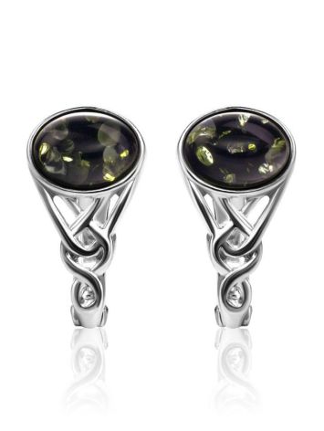 Refined Silver Earrings With Green Amber The Freya, image 
