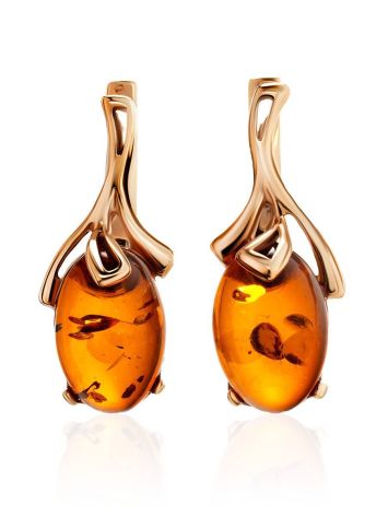 Delicate Gold-Plated Earrings With Cognac Amber The Crocus, image 